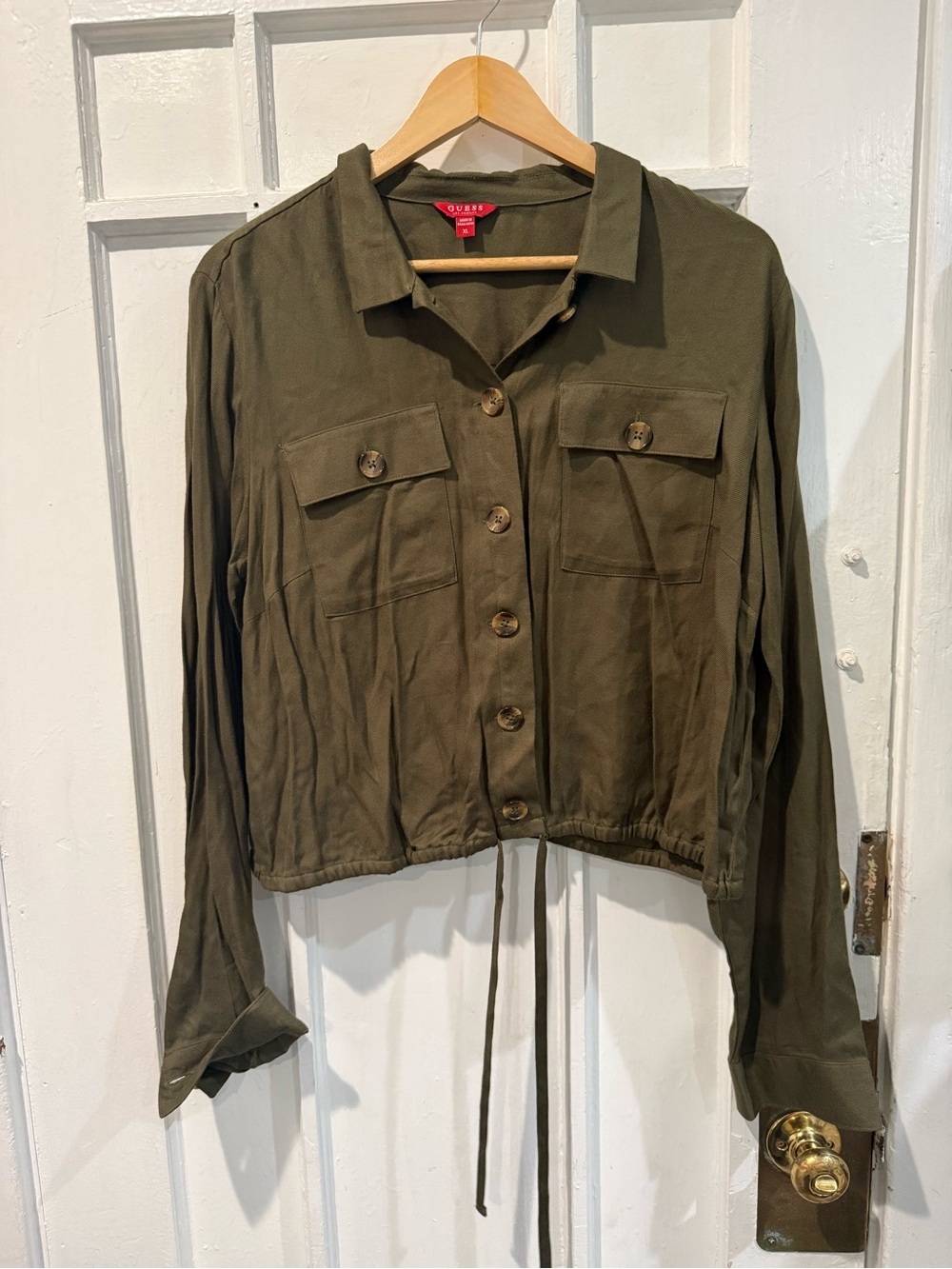 Guess Olive Green Utility Jacket with Button Front